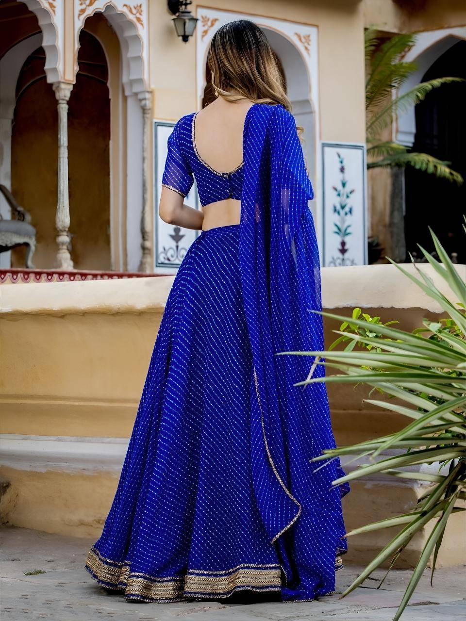 Leheriya Georgette Blue Bulk Lehenga choli supplier in Kolkata